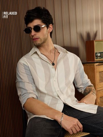 Buy Striped Shirt: Monotone Men Relaxed Shirts Online C76