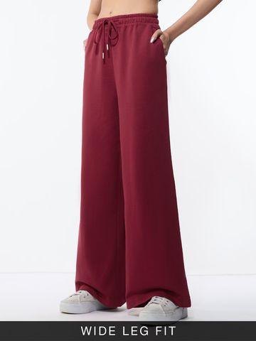 Buy Flared Solid Joggers: Vivid Ruby Women Flared Joggers Online JB65