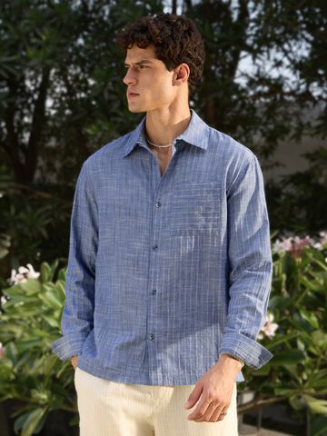 Buy Striped Shirt: Cornflower Men Relaxed shirts Online C76