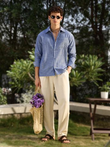 Buy Striped Shirt: Cornflower Men Relaxed shirts Online C76