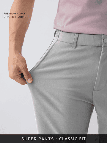Buy Stretch Pants: Cloud Grey For Men Nline F56