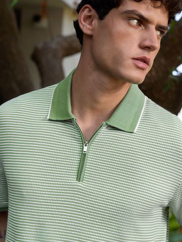 Buy Classic Polo: Soft Basil Men Zipper Polos Online P09