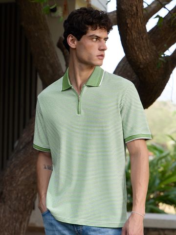 Buy Classic Polo: Soft Basil Men Zipper Polos Online P09