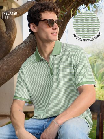 Buy Classic Polo: Soft Basil Men Zipper Polos Online P09