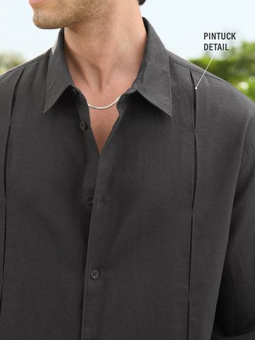 Buy Fine Tucks Shirt: Charcoal Men relaxed shirts Online C76