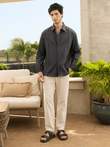 Buy Fine Tucks Shirt: Charcoal Men relaxed shirts Online C76