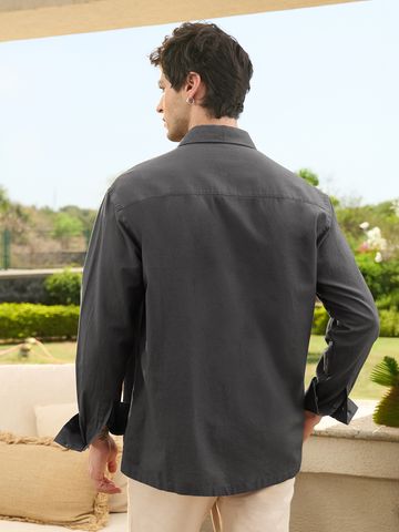 Buy Fine Tucks Shirt: Charcoal Men relaxed shirts Online C76