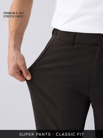 Buy Classic Pants: Dark Chocolate Men Super Flex Pants Online F56
