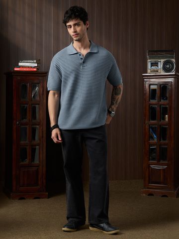 Buy Textured Flatknit: Azure Men Polo Online P09
