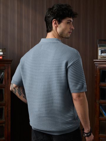 Buy Textured Flatknit: Azure Men Polo Online P09