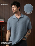 Buy Textured Flatknit: Azure Men Polo Online P09