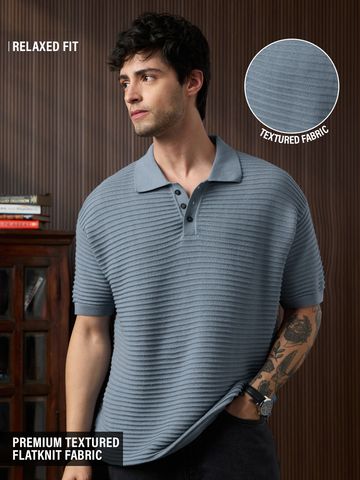 Buy Textured Flatknit: Azure Men Polo Online P09