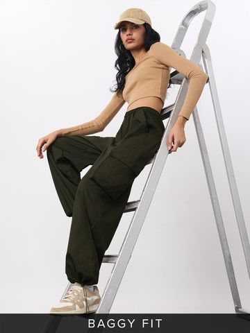 Buy Parachute Pants: Hunter Green Women Cargo Joggers Online JB65