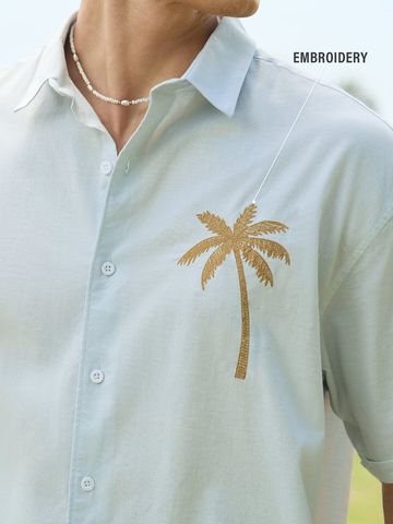 Buy Cotton-Linen Shirt: Palm Tree Men Cotton Linen Shirt Online C76