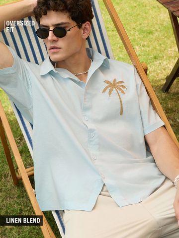 Buy Cotton-Linen Shirt: Palm Tree Men Cotton Linen Shirt Online C76