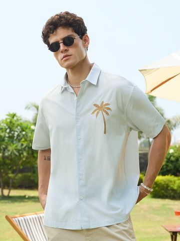 Buy Cotton-Linen Shirt: Palm Tree Men Cotton Linen Shirt Online C76