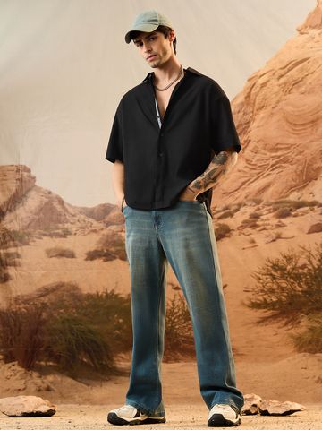 Buy Oversized Shirt: Dark Coal Men Oversized Shirts Online C76
