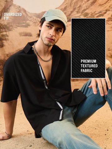Buy Oversized Shirt: Dark Coal Men Oversized Shirts Online C76