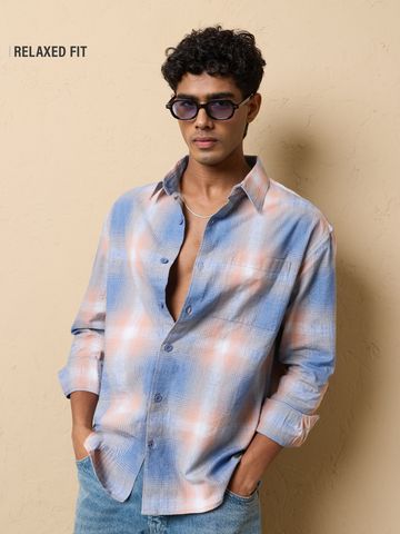 Buy TSS Originals: Peach Plaid Men Relaxed Shirts Online C76