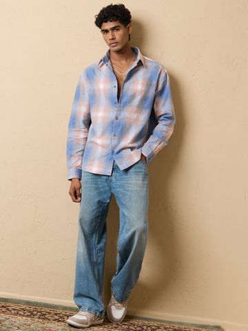 Buy TSS Originals: Peach Plaid Men Relaxed Shirts Online C76