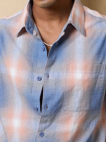 Buy TSS Originals: Peach Plaid Men Relaxed Shirts Online C76