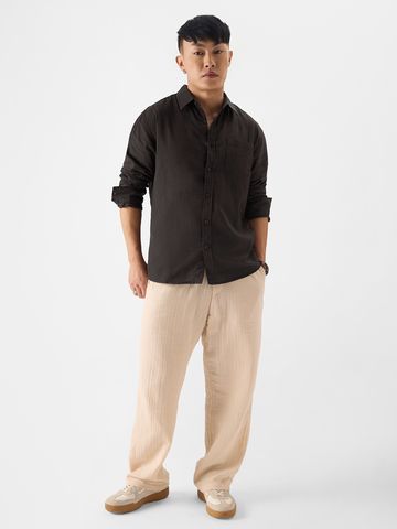 Buy Solids: Grey Brown Men Cotton Linen Shirts Online C76