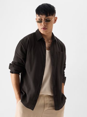 Buy Solids: Grey Brown Men Cotton Linen Shirts Online C76