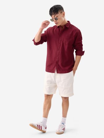 Buy Solids: Red Men Cotton Linen Shirts Online C76