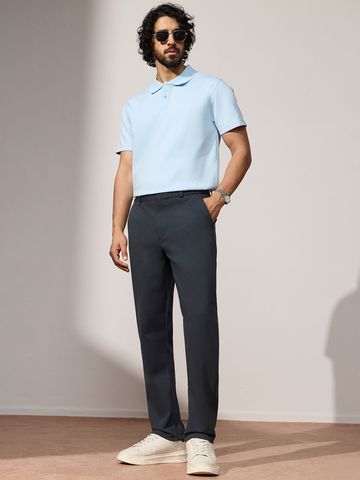 Buy Classic-Fit Pants: Dark Navy Blue Men Pants Online F56