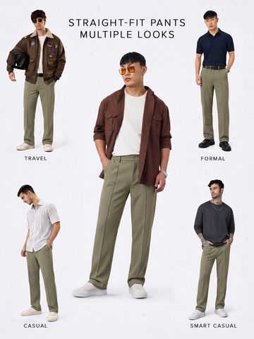 Buy Straight-Fit Pants: Khaki Brown Men Pants Online F56