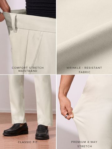 Buy Classic-Fit Pants: Ecru Beige Men Pants Online F56