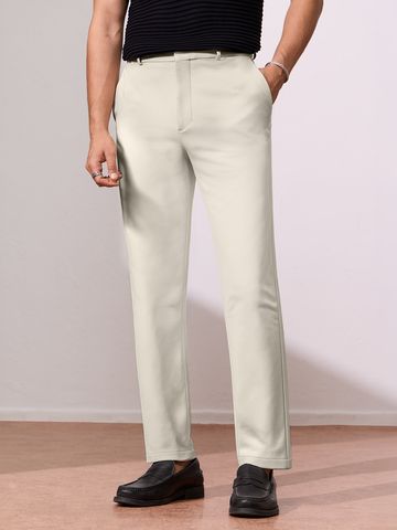 Buy Classic-Fit Pants: Ecru Beige Men Pants Online F56