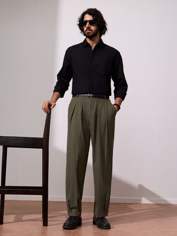 Buy Double Pleated Pants: Brown Men Super Flex Pants Online F56