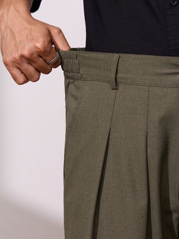 Buy Double Pleated Pants: Brown Men Super Flex Pants Online F56