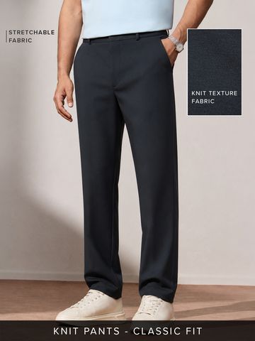 Buy Classic-Fit Pants: Dark Navy Blue Men Pants Online F56
