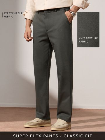 Buy Classic-Fit Pants: Dark Olive Green Men Pants Online F56