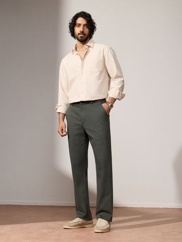 Buy Classic-Fit Pants: Dark Olive Green Men Pants Online F56
