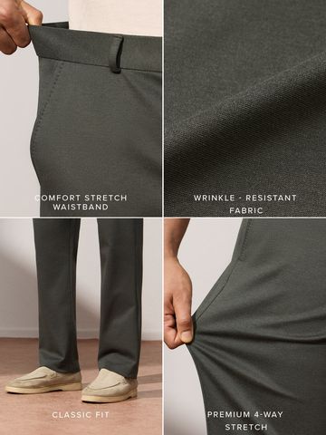 Buy Classic-Fit Pants: Dark Olive Green Men Pants Online F56