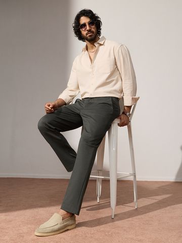 Buy Classic-Fit Pants: Dark Olive Green Men Pants Online F56
