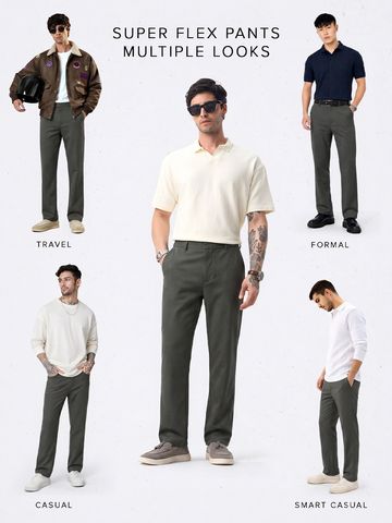 Buy Classic-Fit Pants: Dark Olive Green Men Pants Online F56