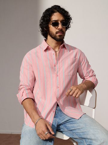 Buy Oversized Shirt: Salmon Men Relaxed Shirts Online C76