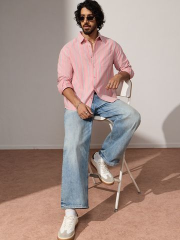 Buy Oversized Shirt: Salmon Men Relaxed Shirts Online C76