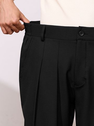 Buy Double Pleated Pants: Black Men Super Flex Pants Online F56