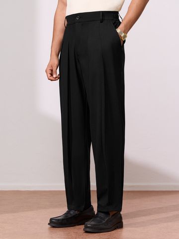 Buy Double Pleated Pants: Black Men Super Flex Pants Online F56