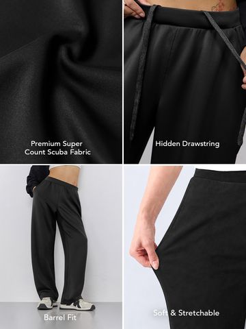 Premium Scuba Joggers: Ink Black Women Joggers JB65