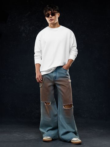 Buy Solids: Eggshell White Men Oversized Full Sleeve T-Shirts Online OS23