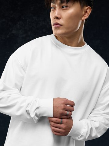 Buy Solids: Eggshell White Men Oversized Full Sleeve T-Shirts Online OS23