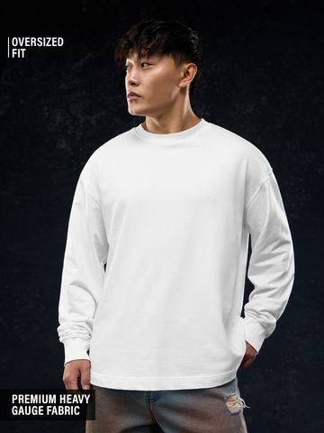 Buy Solids: Eggshell White Men Oversized Full Sleeve T-Shirts Online OS23
