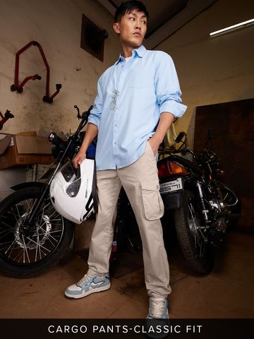 Buy Solids: Beige Men Cargo Pants Online F56
