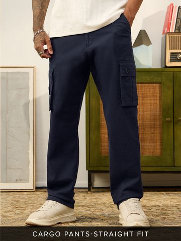 Buy Straight-Fit Pants: Navy Blue Men Cargo Pants Online F56